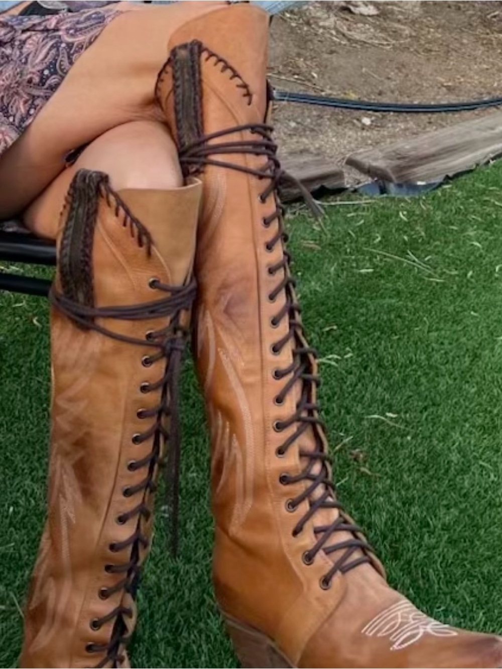Freebird by Steven Tan Lace-Up Knee-High Western Boots